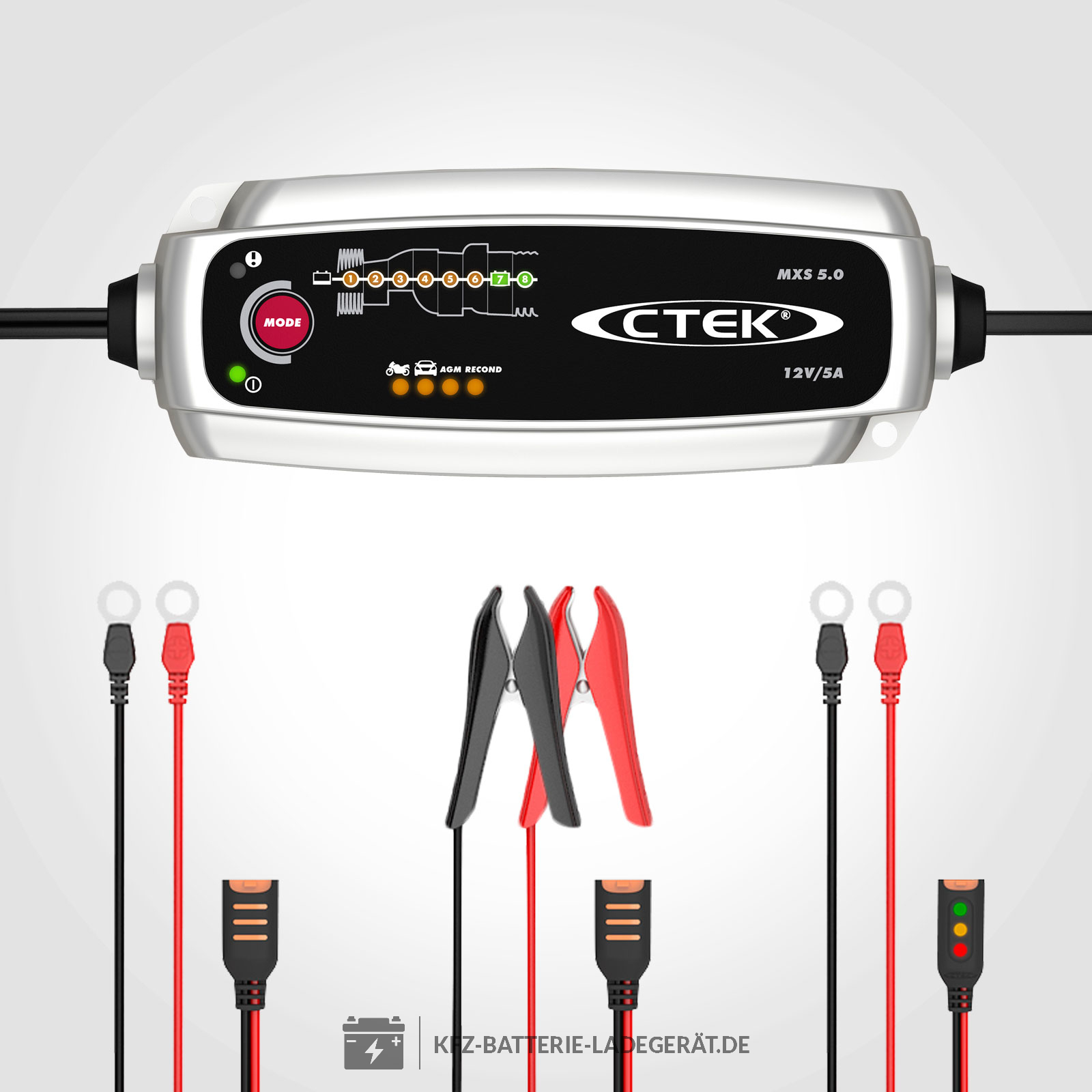 CTEK Set Ladegerät MXS5.0 + Ladekabel M8 mit Ladeampel 56-382 - CTEK  Batterie La