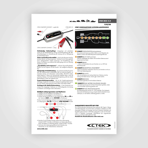 CTEK Set Ladegert MXS 5.0 + Ladekabel mit sen M8 und LED Batterie Statusanzeige