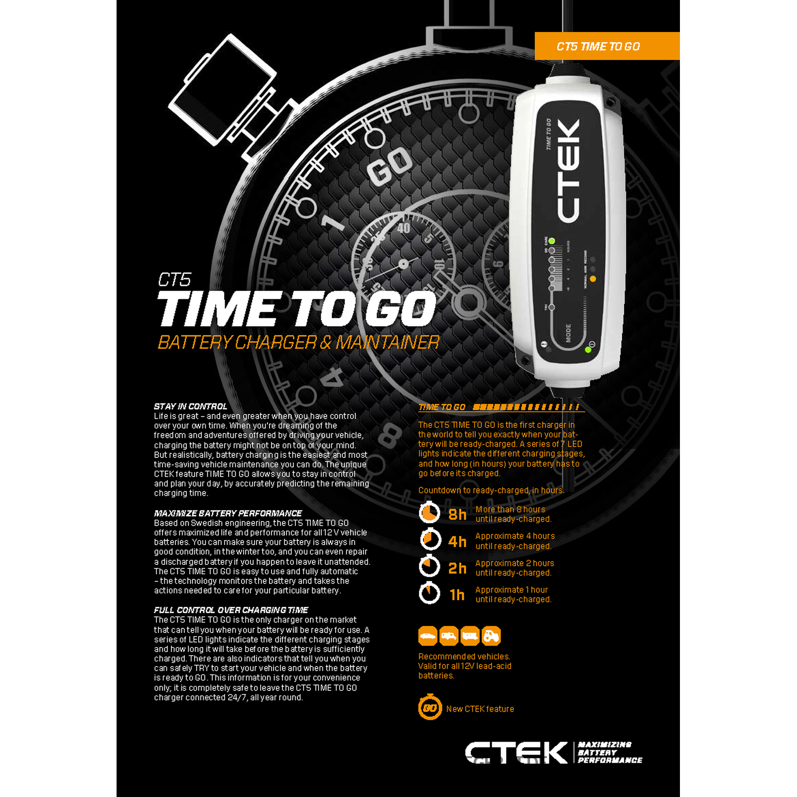 CTEK CT5 Time To Go Ladegerät für einfaches Laden von 12 Volt